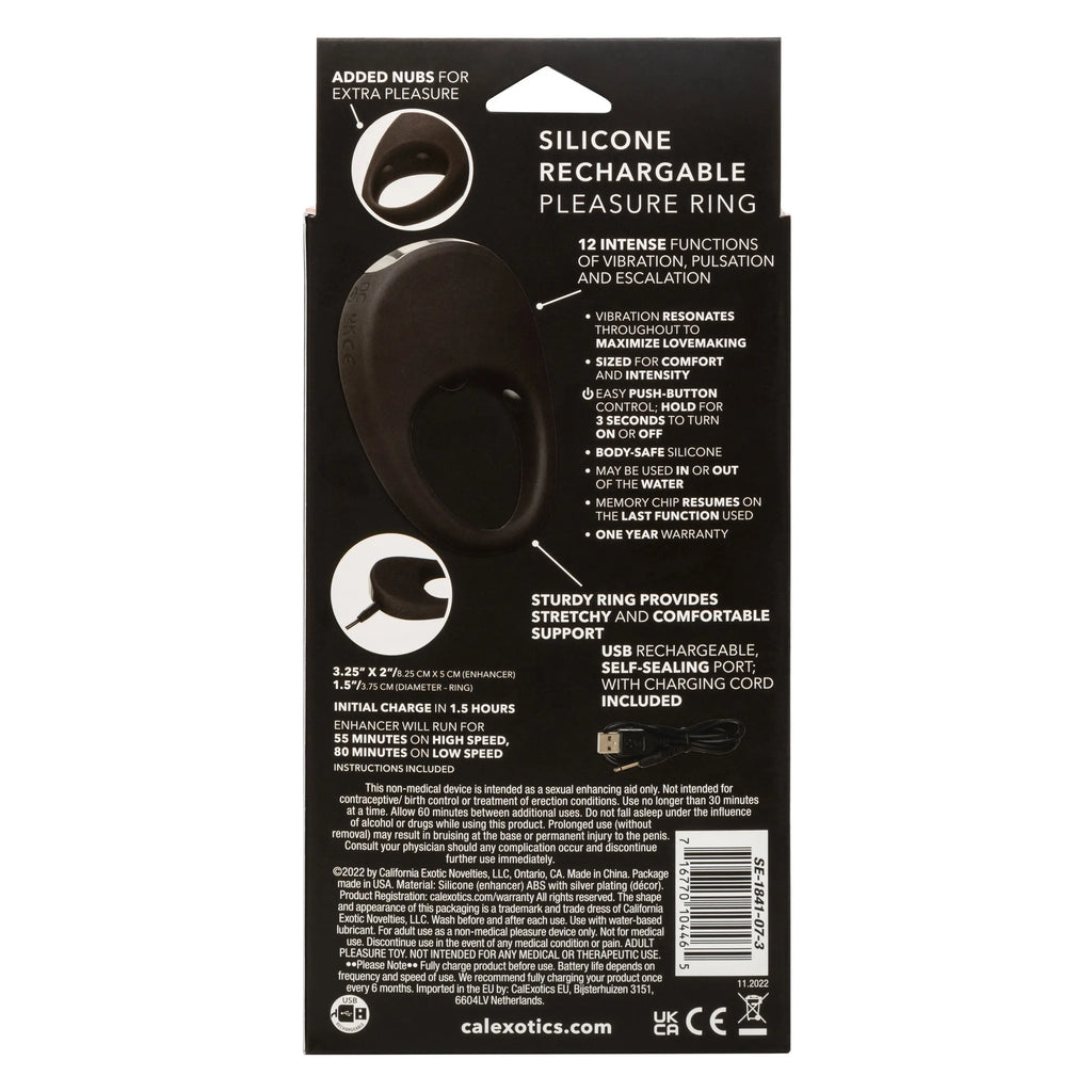 Silicone Rechargeable Pleasure Ring - Black - Black – body-safe materials | Fu'Cha Exotics