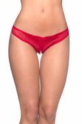Crotchless Thong With Pearls - One Size - Red
