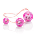 Pink graduated pleasure balls with three connected spheres and strings