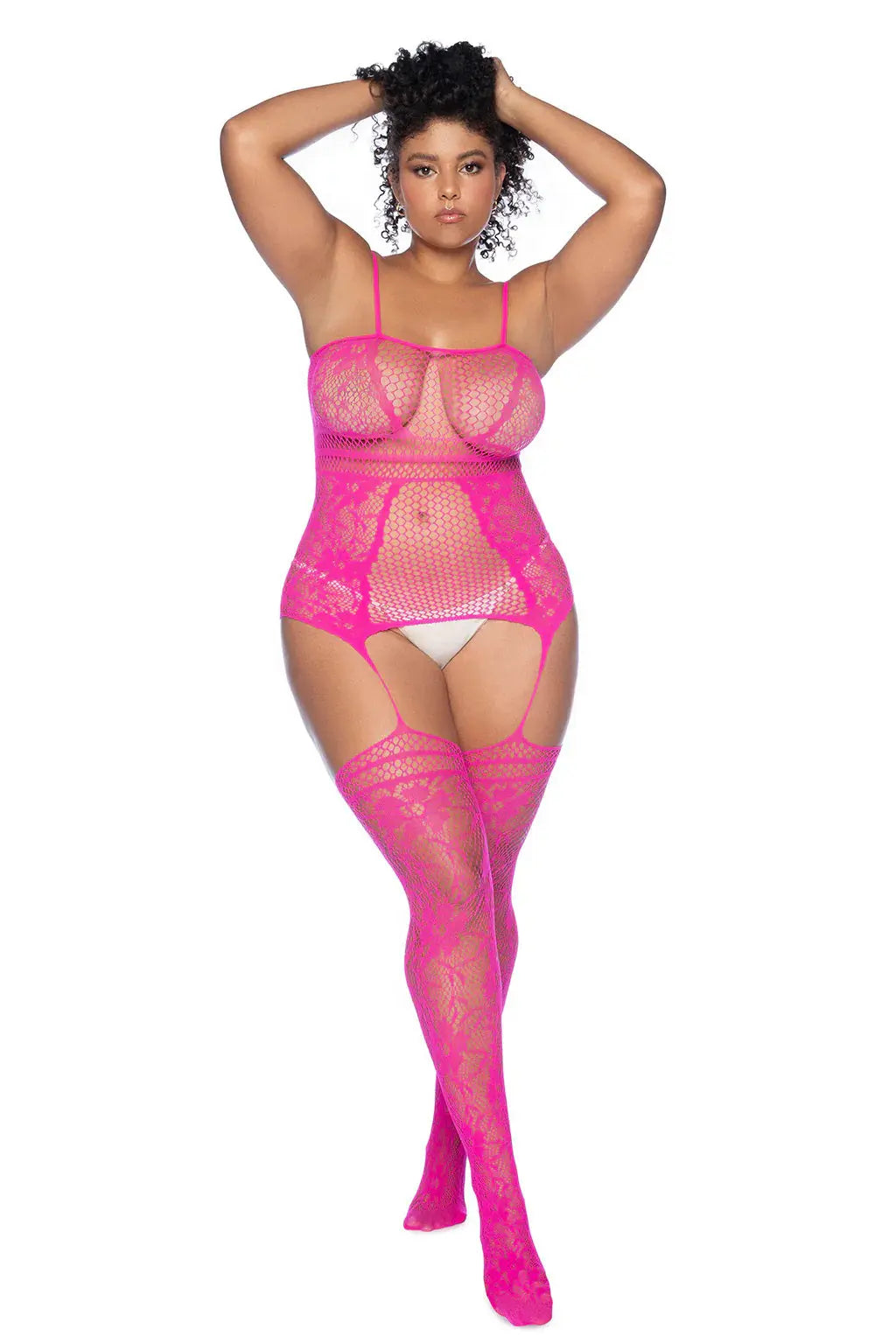 Curvy Aria Fishnet Body Stocking - X - Pink – nylon | Fu'Cha Exotics