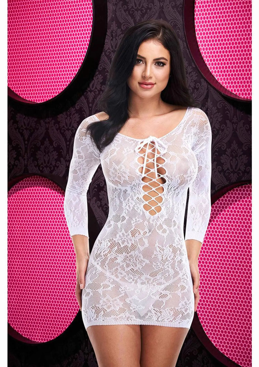 Lace Off the Shoulder Mini Dress - One Size -White – body-safe materials | Fu'Cha Exotics