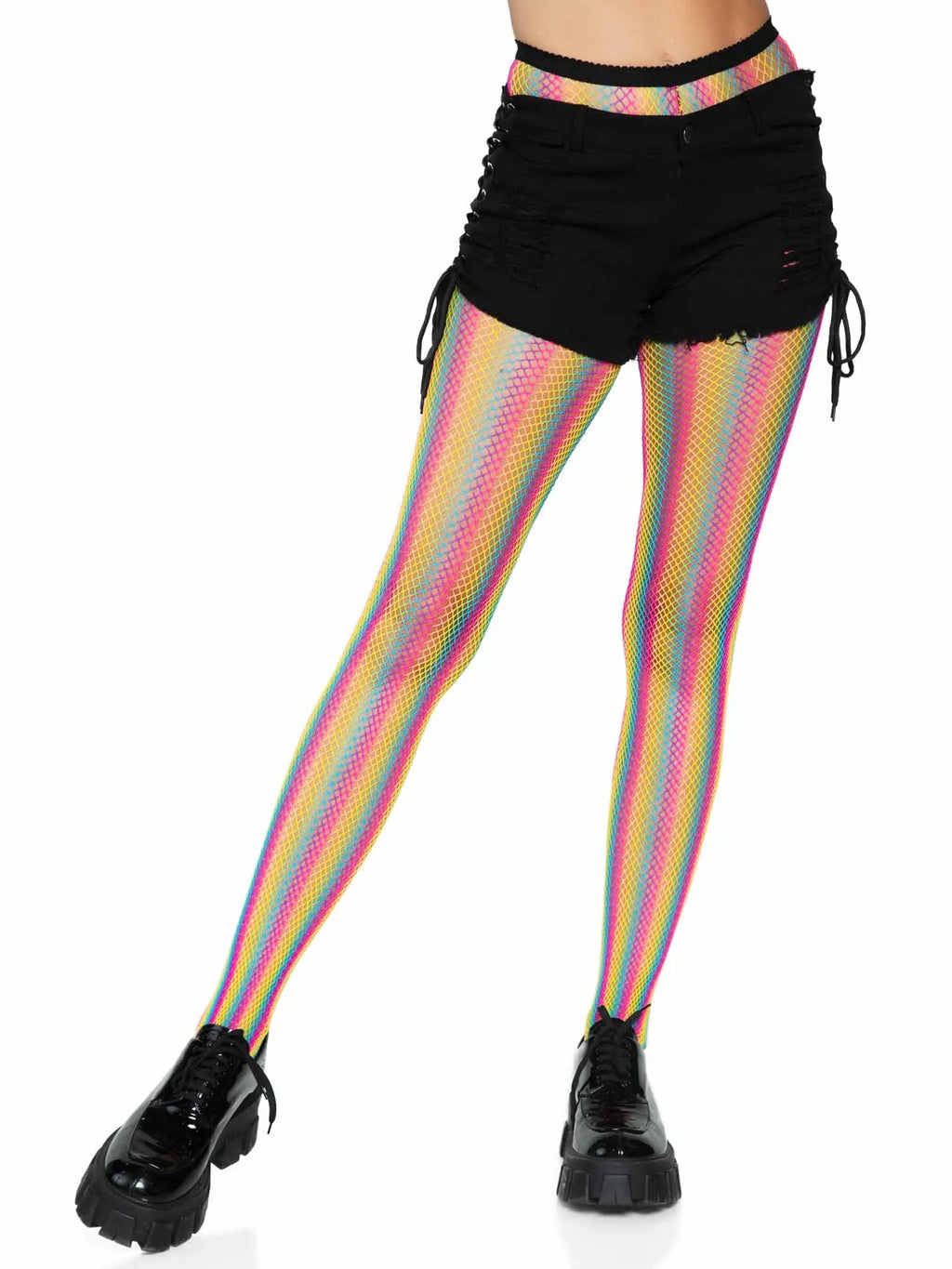 Neon Rainbow Striped Fishnet Tights - One Size - Multicolor – body-safe materials | Fu'Cha Exotics