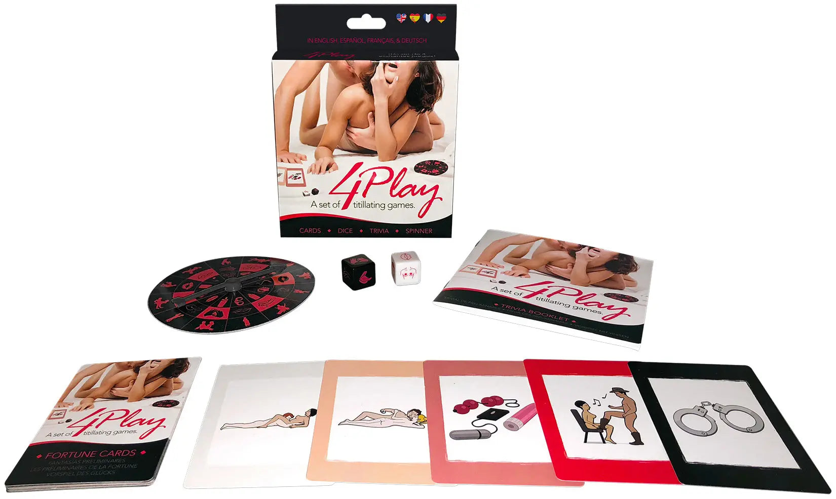 4play card and party game set with circular deck and included instructions