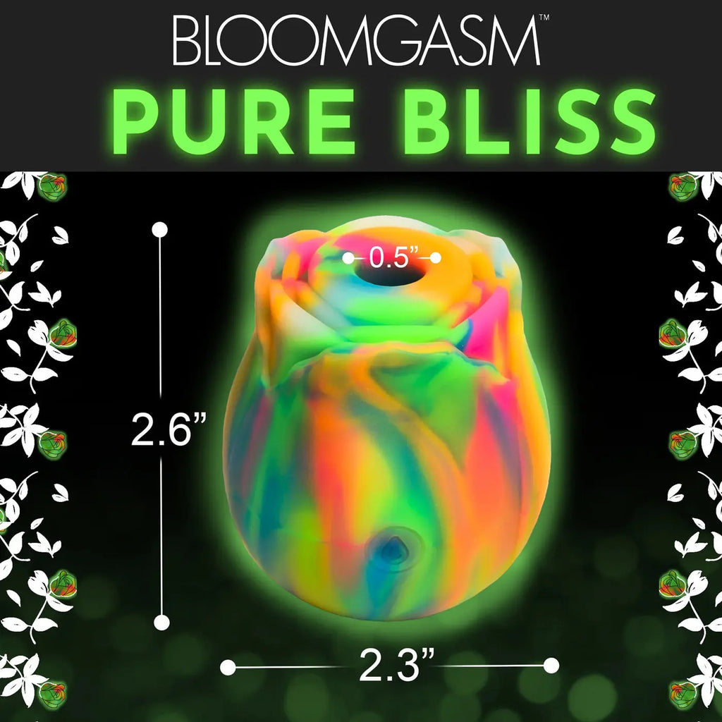 Glow Rose Glow-in-the-Dark Rose Clit Stimulator - Rainbow – body-safe silicone USB-rechargeable | Fu'Cha Exotics