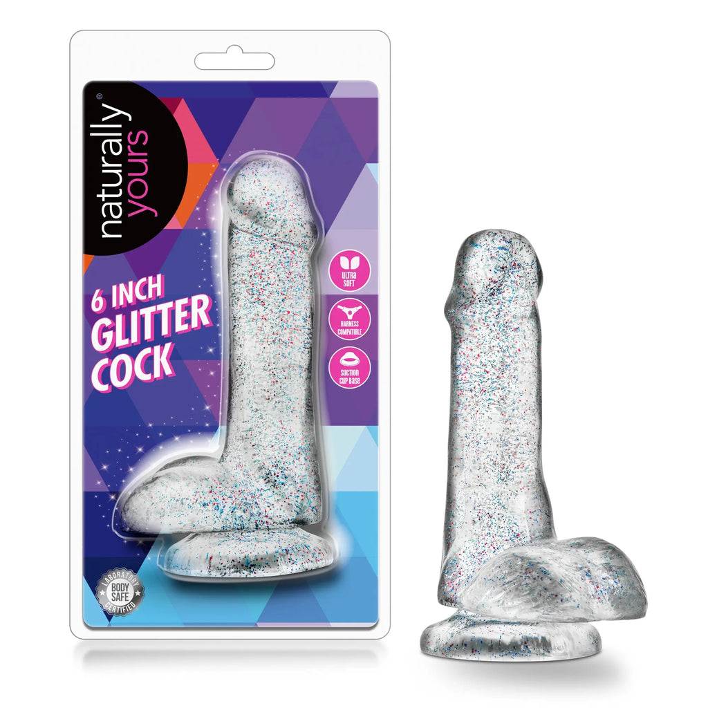 Naturally Yours - 6 Inch Glitter Cock - Sparkling Clear – body-safe materials | Fu'Cha Exotics