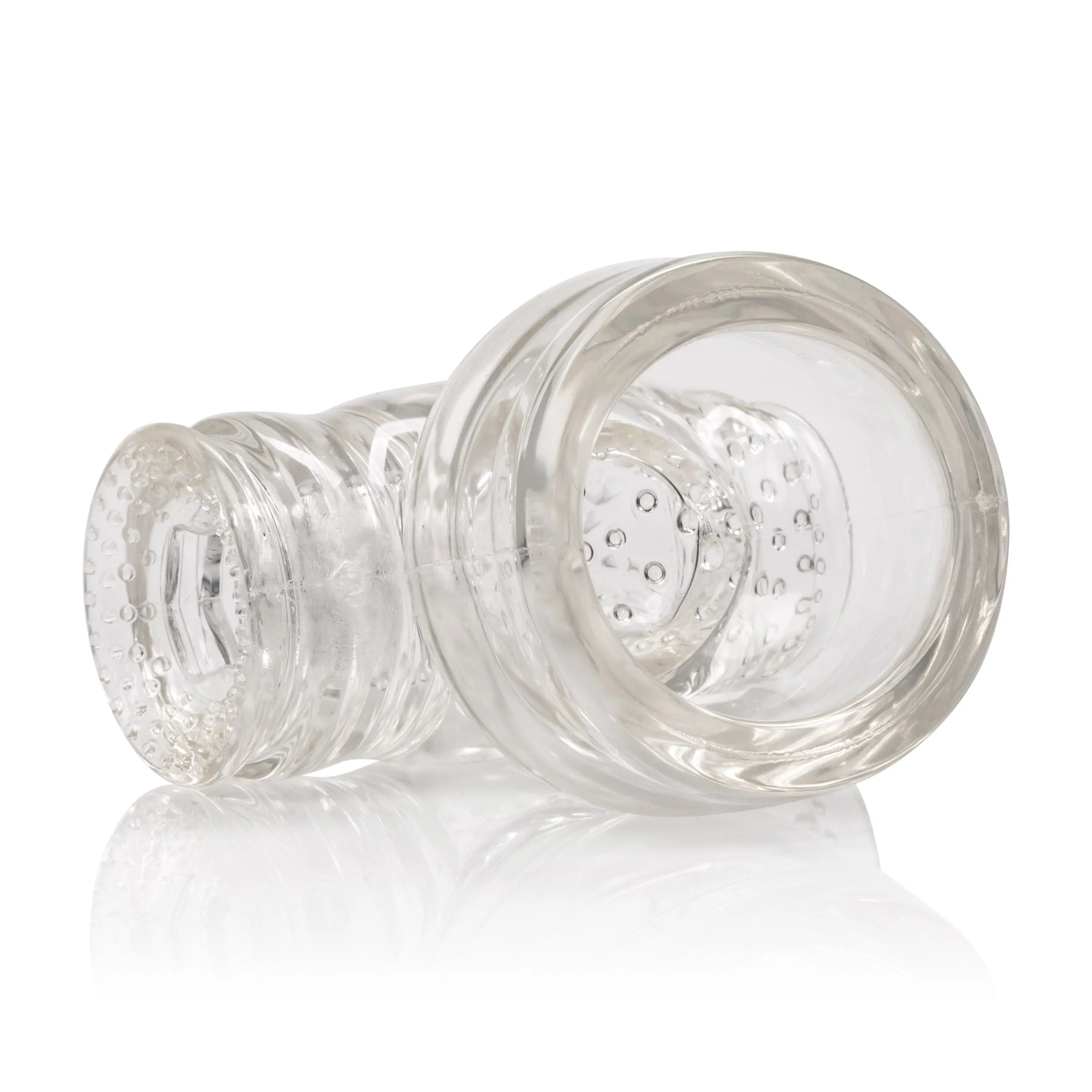 Transparent massage accessory head with suction cup and nozzle