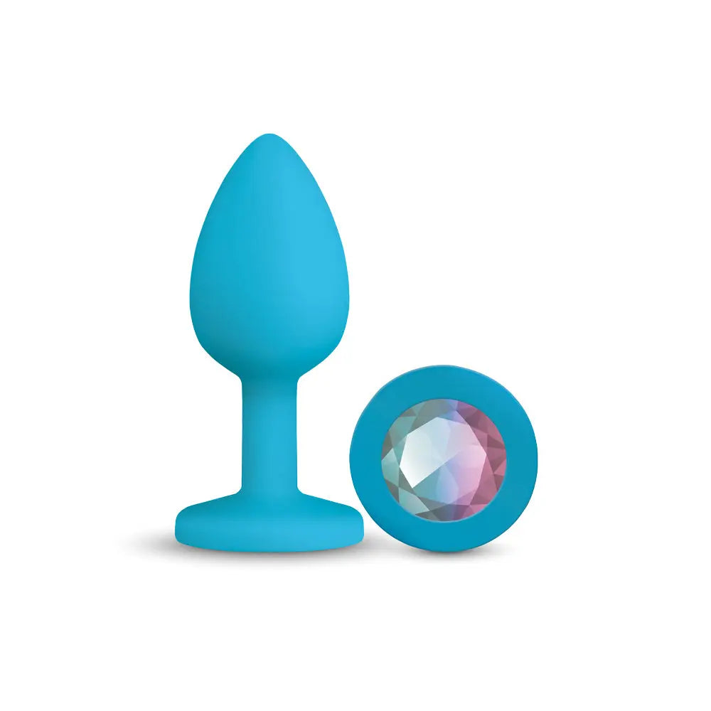 Gemma Clear Iridescent Gem Teal Silicone Plug - M – body-safe materials | Fu'Cha Exotics