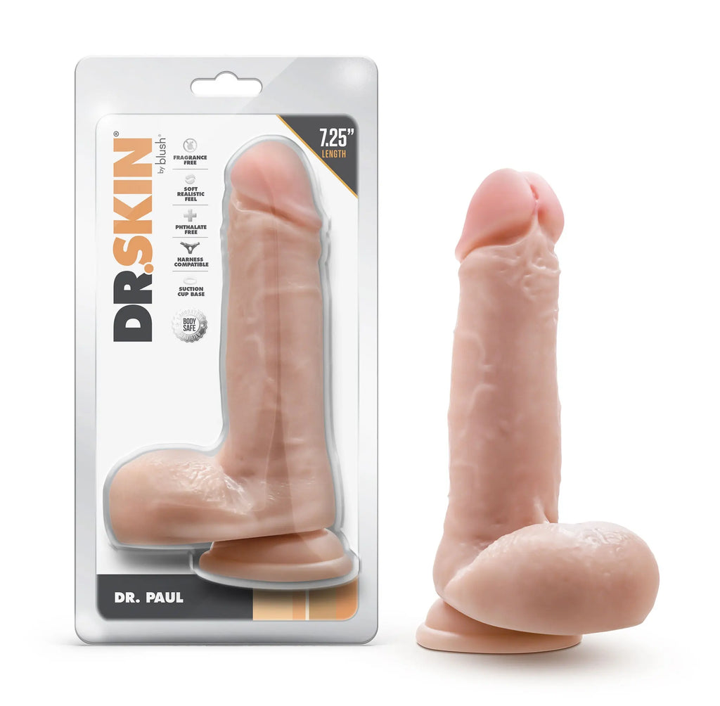 Dr. Skin - Dr. Paul - 7.25 Inch Dildo With Balls - Beige – body-safe materials | Fu'Cha Exotics