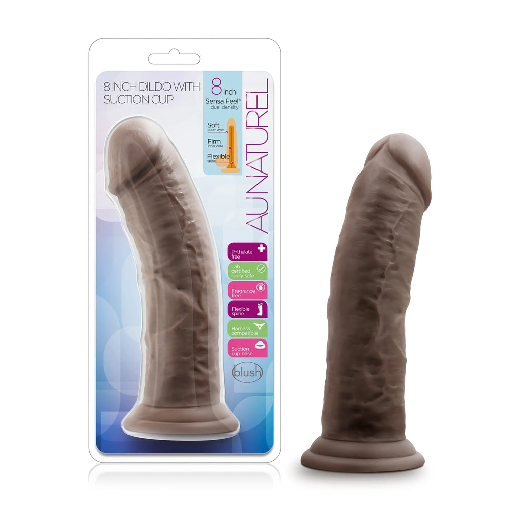 Au Naturel - 8 Inch Dildo With Suction Cup - Chocolate – body-safe materials suction stimulation | Fu'Cha Exotics