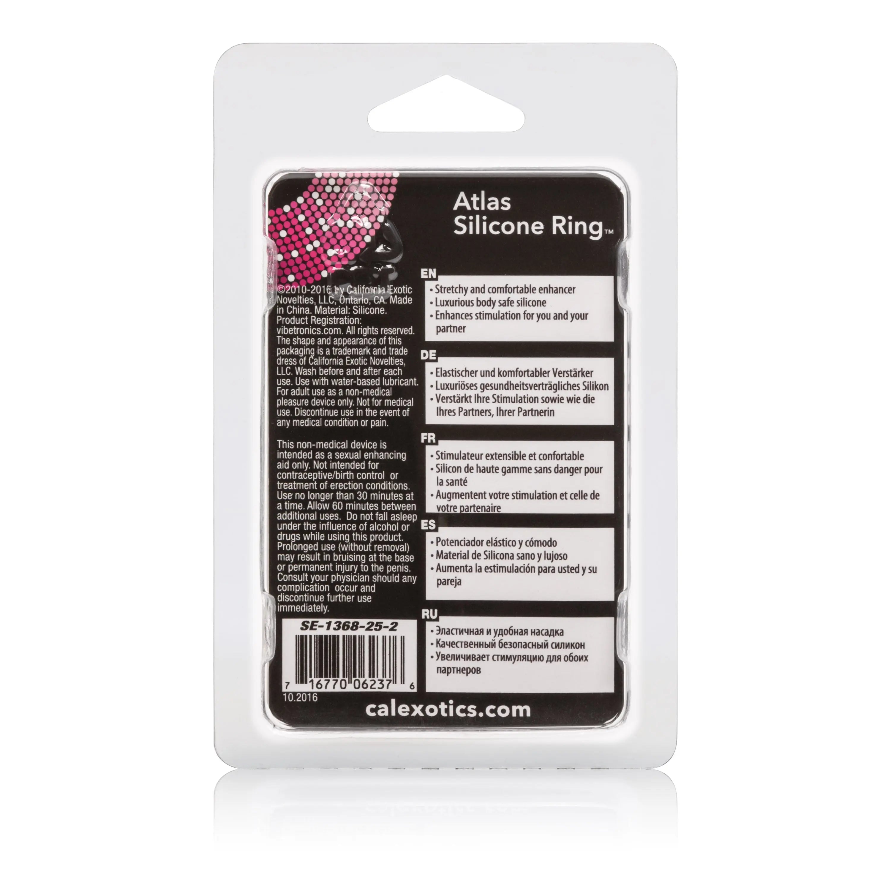 Black silicone ring in blister package, Atlas label