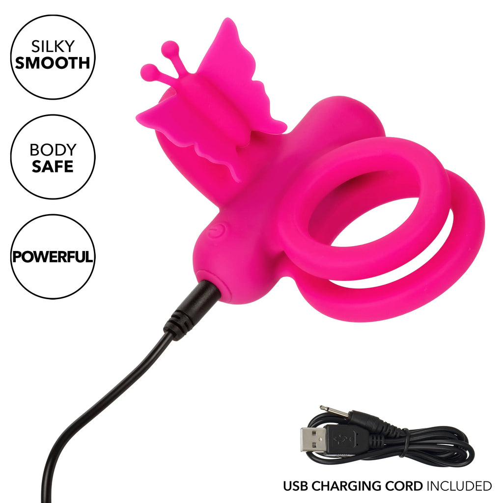 Silicone Rechargeable Dual Butterfly Ring - Pink – body-safe materials | Fu'Cha Exotics