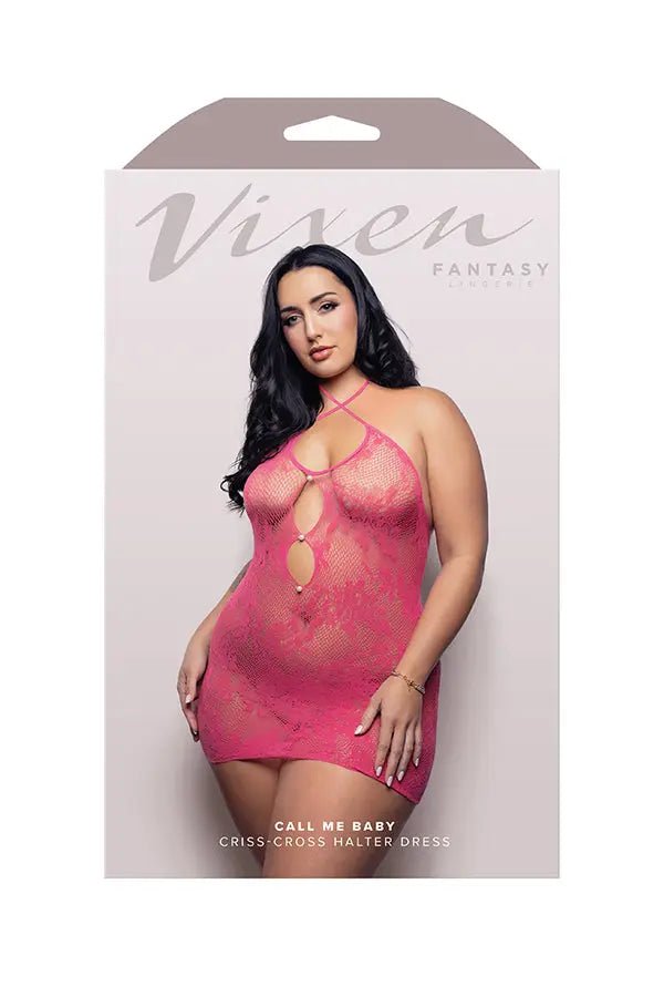 Call Me Baby Criss-Cross Halter Dress - Queen - Hot Pink – body-safe materials | Fu'Cha Exotics