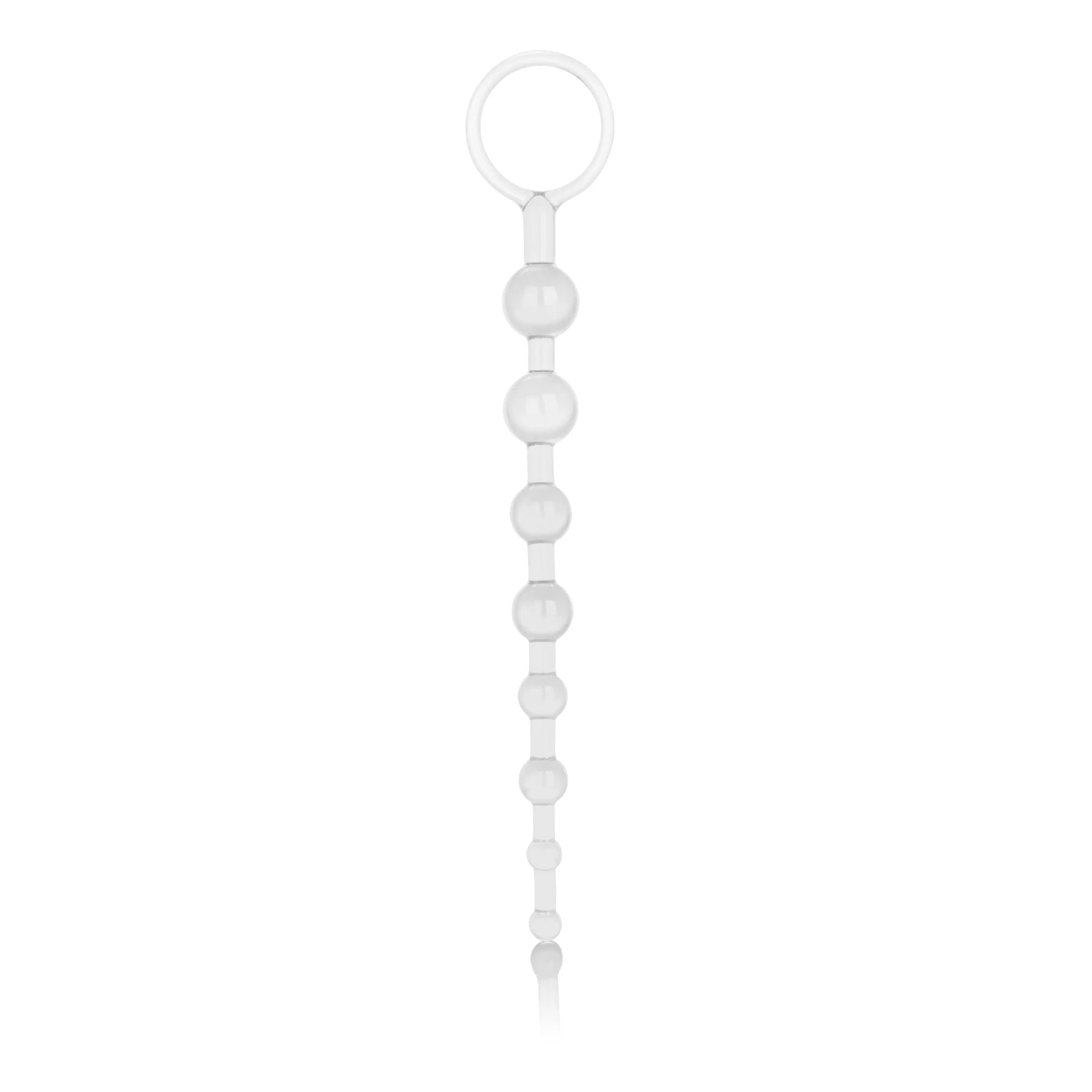 Clear anal bead set with loop handle and stacked round beads