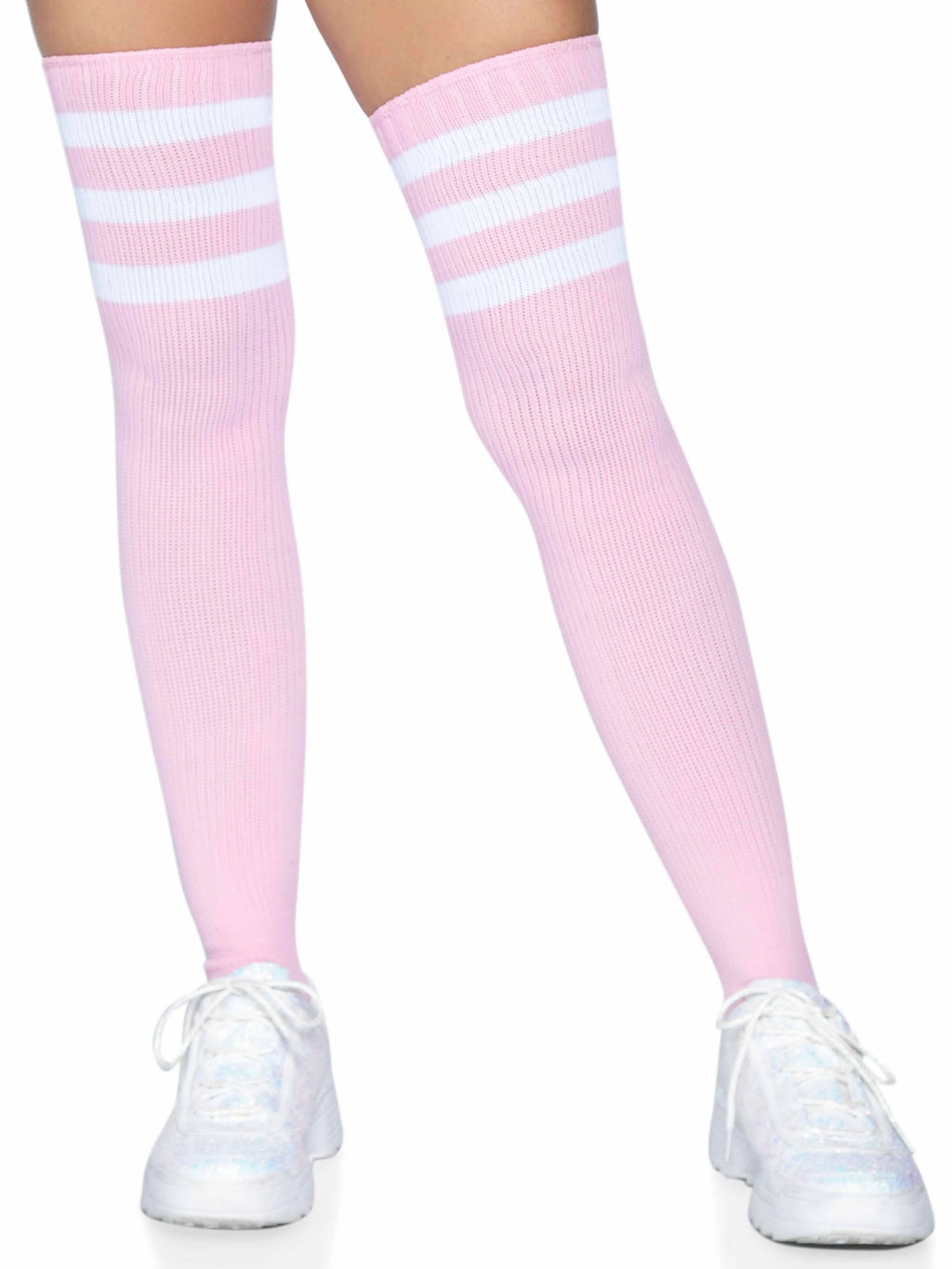 3 Stripes Athletic Ribbed Thigh Highs - One Size - Light Pink – body-safe materials | Fu'Cha Exotics