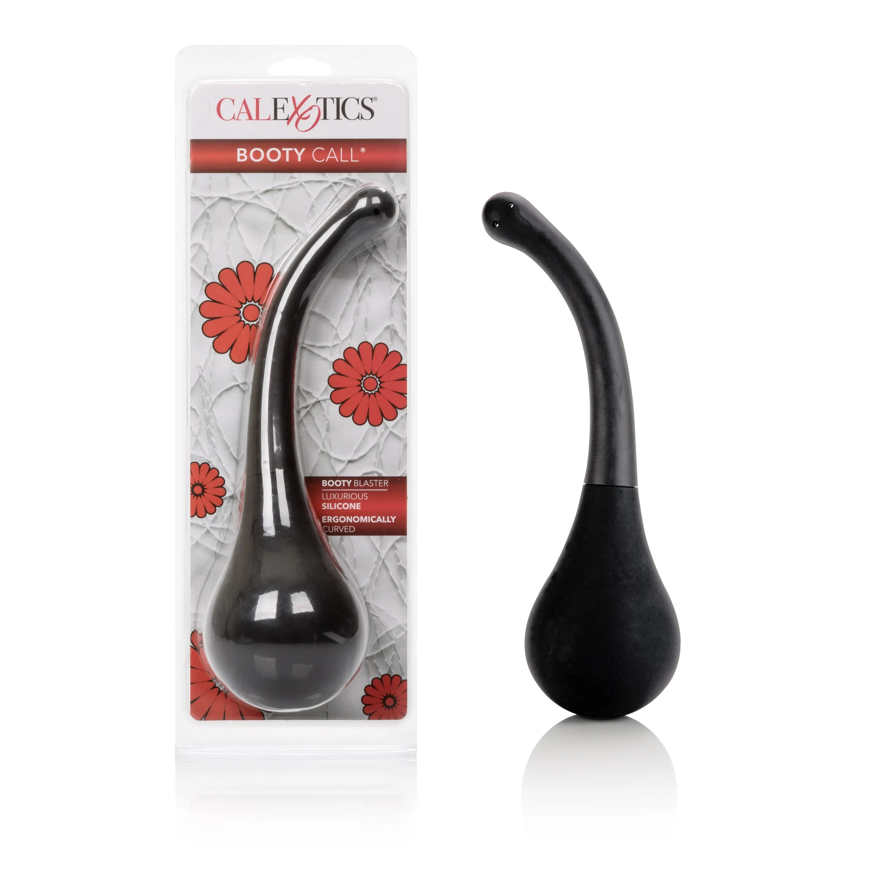 Black silicone curved booty massager with rounded tip