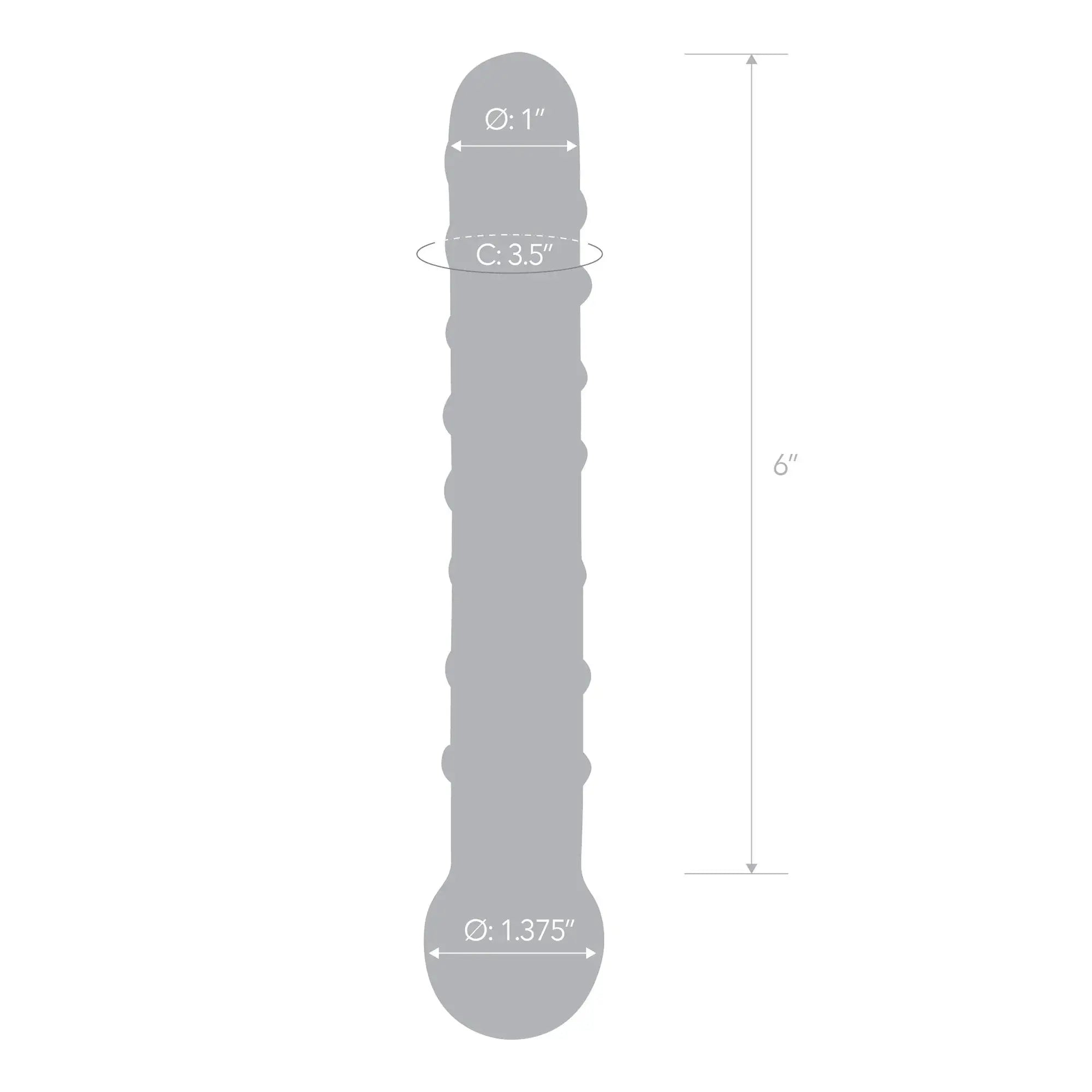 Clear glass dildo with rounded tip, ribbed grip, approx 6 in length