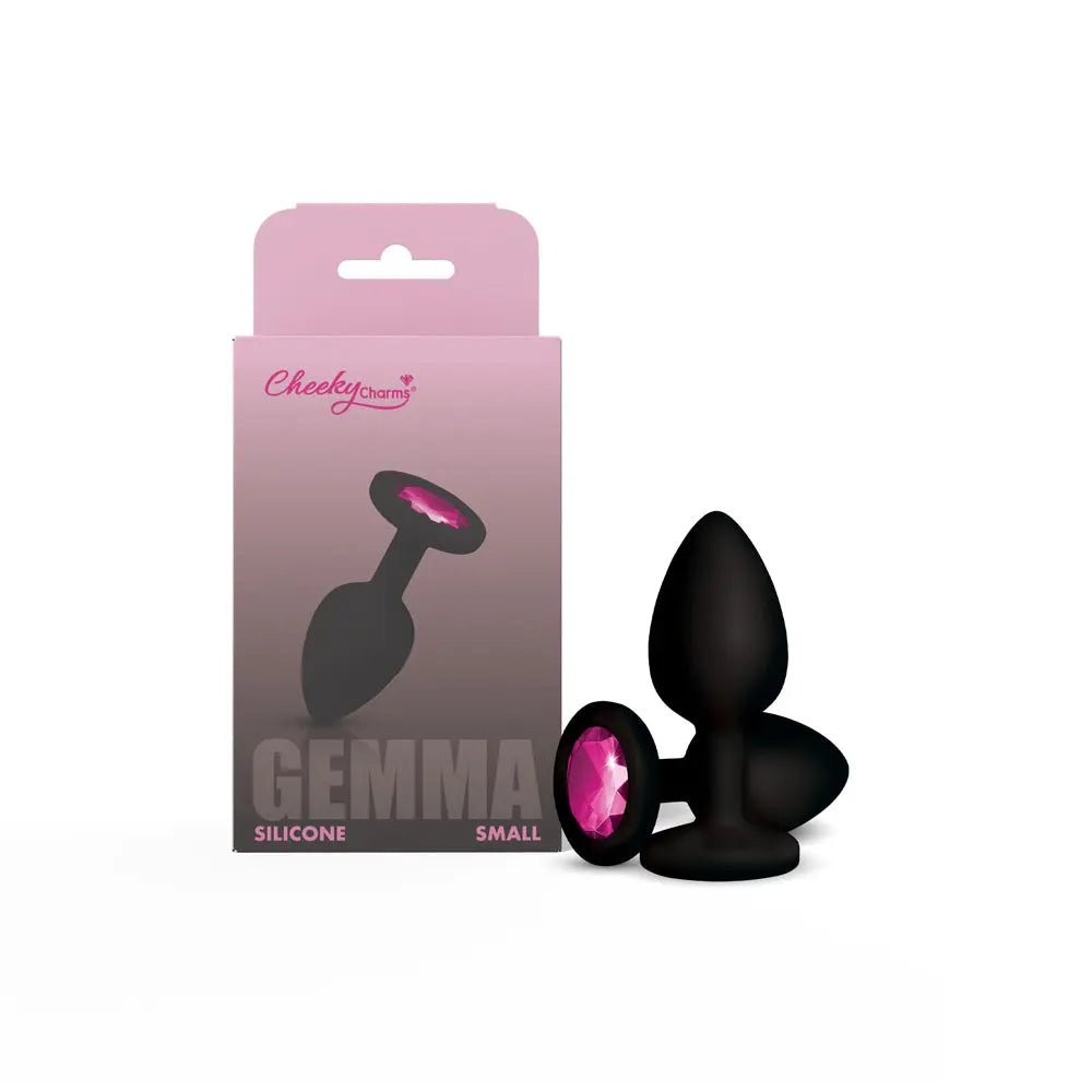 Gemma Pink Gem Black Silicone Plug - Small – body-safe silicone fully waterproof | Fu'Cha Exotics