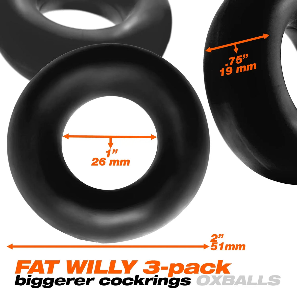 Fat Willy 3-Pack Jumbo C-Rings - Black – body-safe materials | Fu'Cha Exotics
