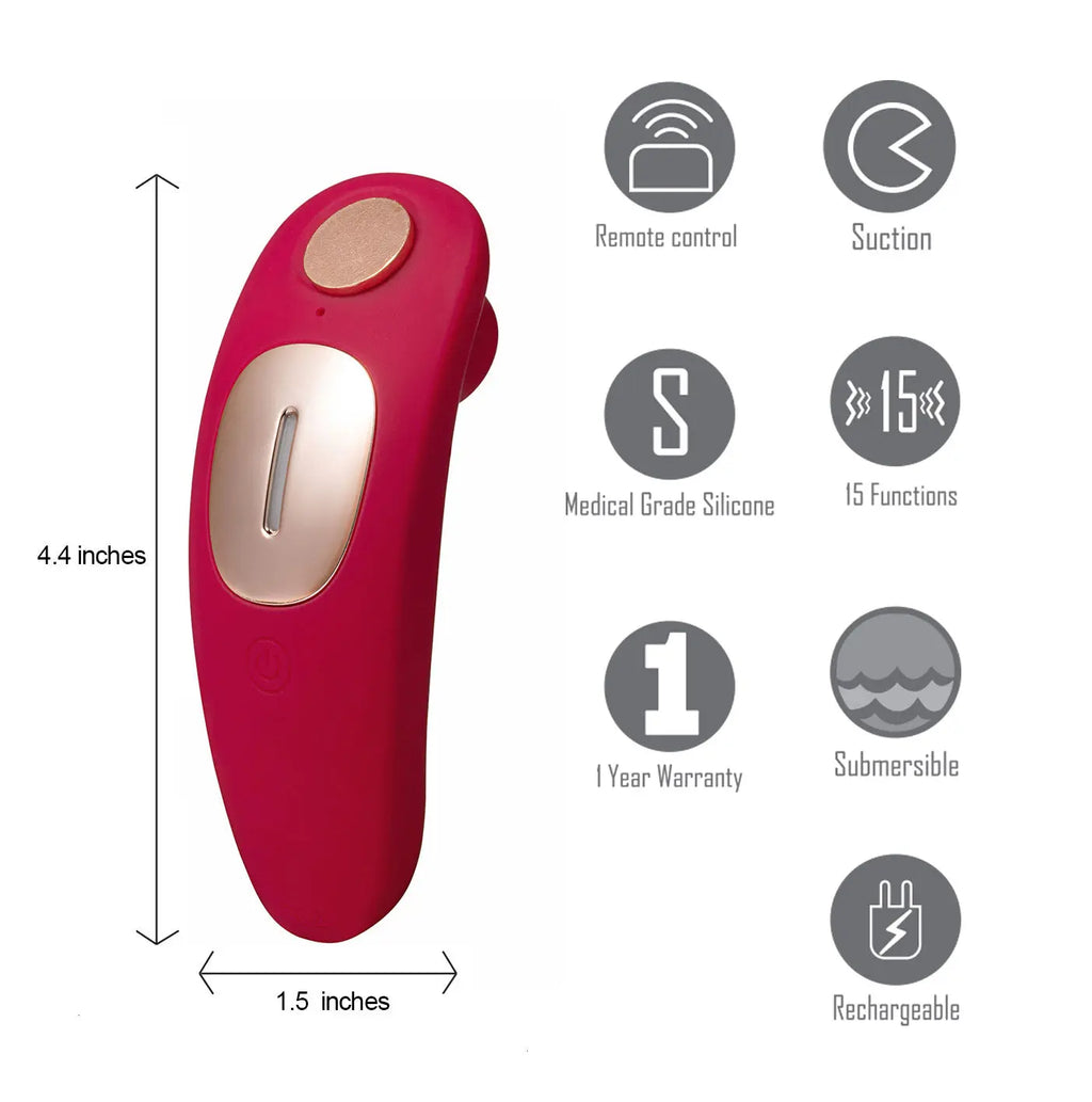 Remi 15-Function Rechargeable Remote Control Suction Panty Vibe - Red – body-safe materials | Fu'Cha Exotics