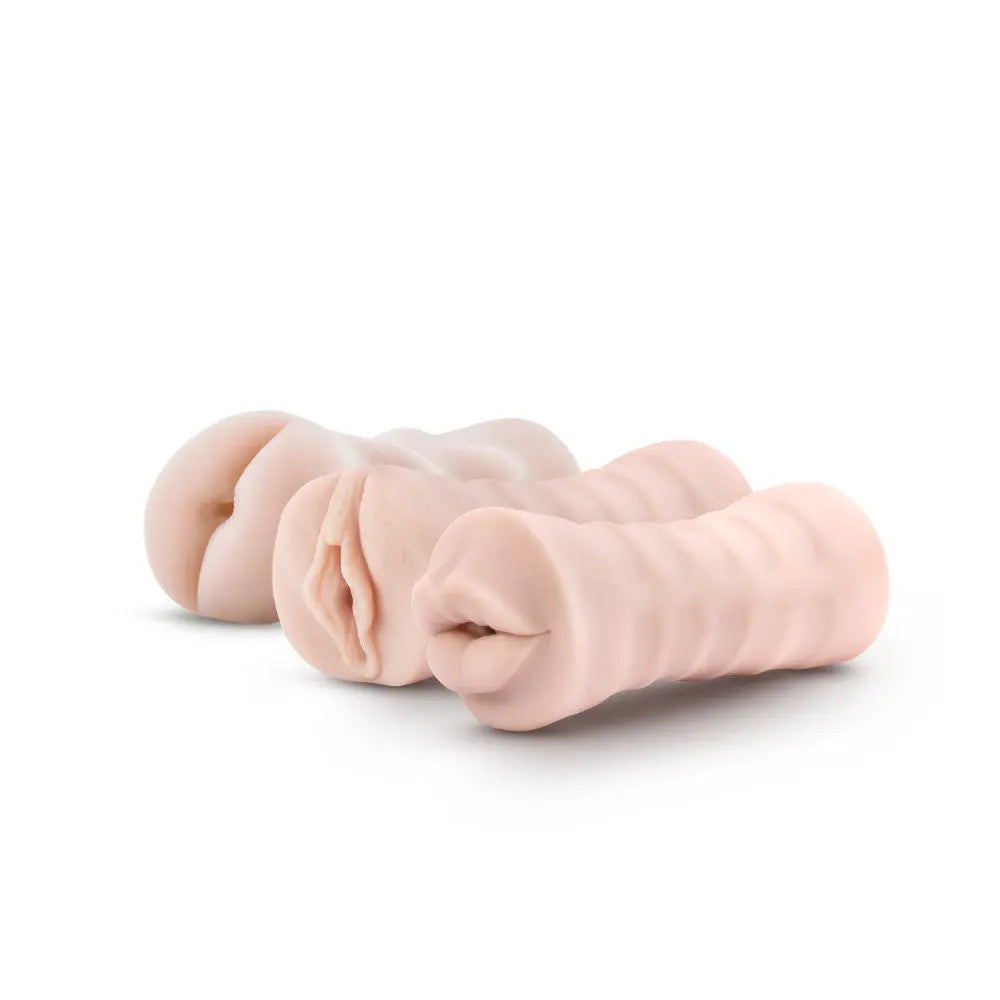 M for Men - 3-Pack Self-Lubricating Vibrating Stroker Sleeve Kit - Vanilla – body-safe materials | Fu'Cha Exotics