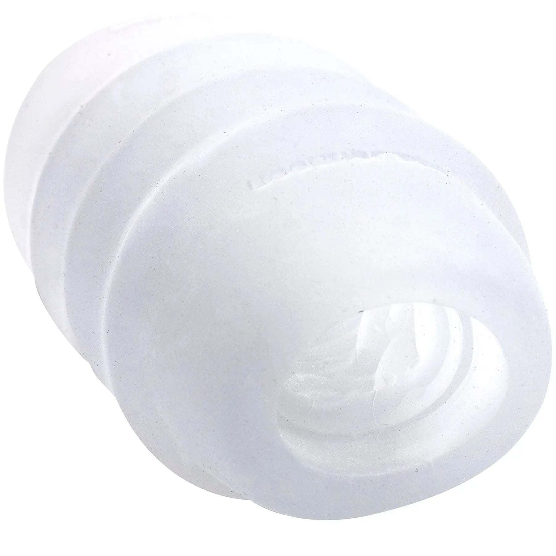 Clear plastic pleasure sleeve with ridged grip and rounded end