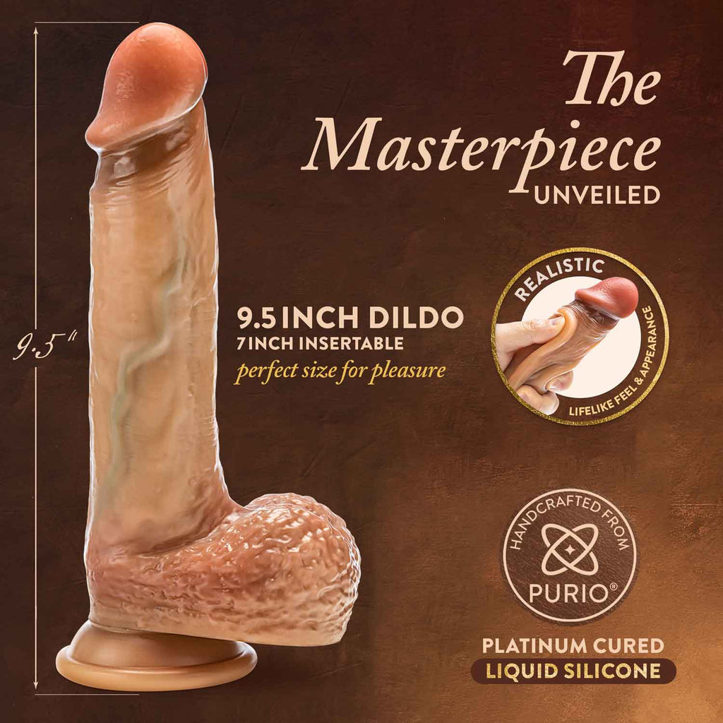 Renaissance - Raphael - 9.5 Inch Sliding Foreskin Dildo With Squeezable Balls - Tan – body-safe silicone fully waterproof...