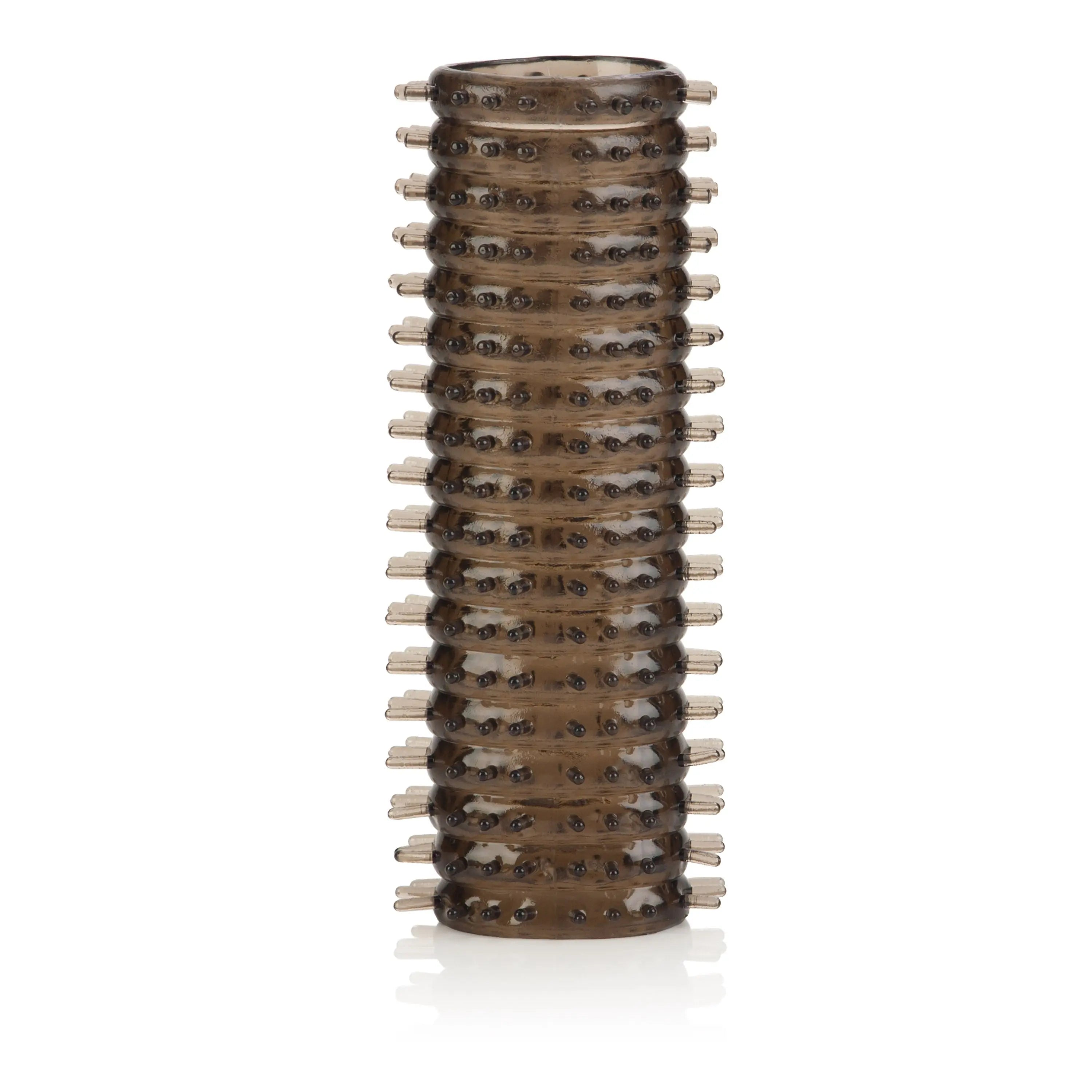Cylindrical hand stroker sleeve with ribbed nubs and open ends