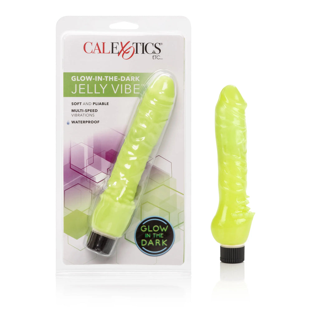 Glow-in-the-Dark Jelly Penis Vibe 7 Inches - Green – body-safe materials | Fu'Cha Exotics