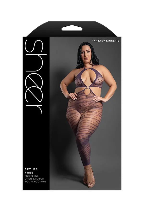 Set Me Free Footless Open Crotch Bodystocking - Queen - Dark Purple – body-safe materials | Fu'Cha Exotics