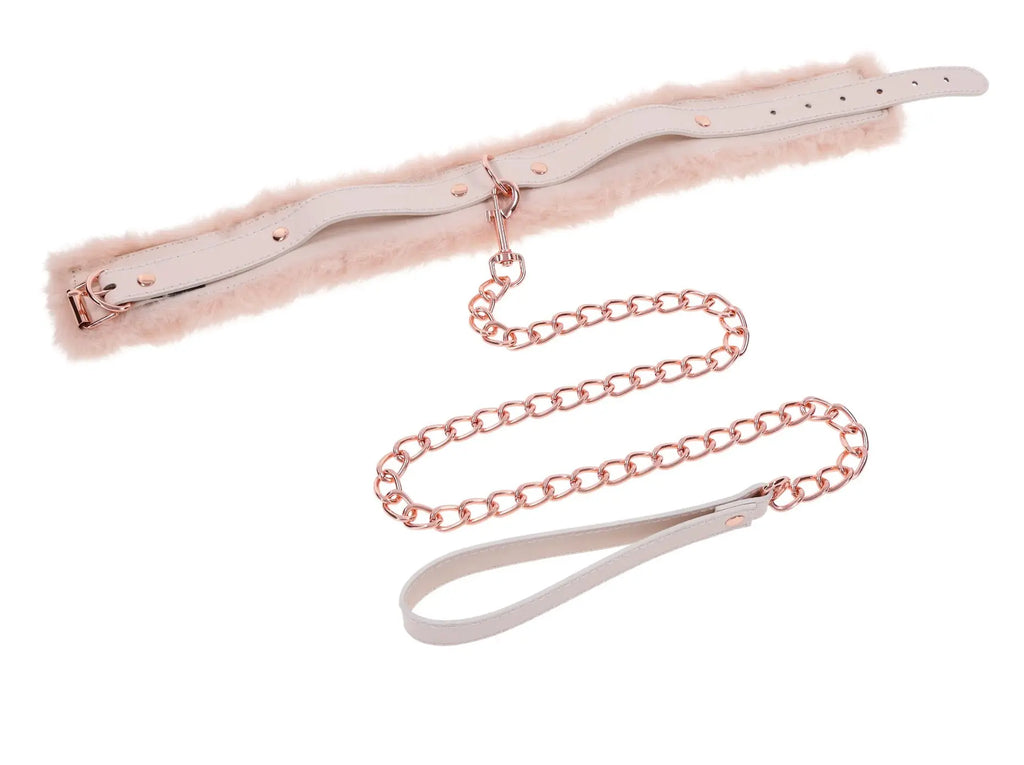Peaches N Creame Fur Collar and Leash - Pink – body-safe materials | Fu'Cha Exotics