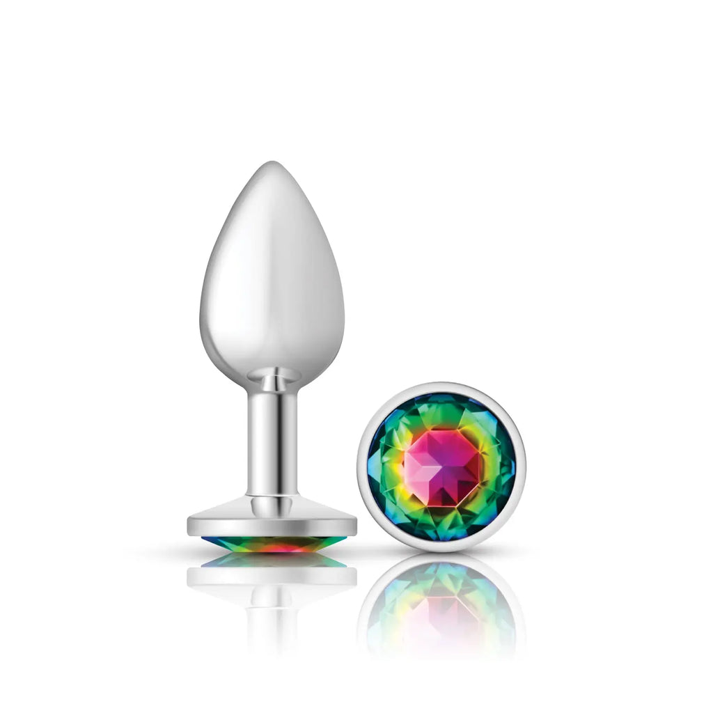 Rainbow Round Gem Silver Metal Plug - Sm – body-safe materials fully waterproof | Fu'Cha Exotics
