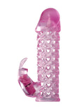 Pink vibrating couples cage with translucent heart cutouts and curved handle