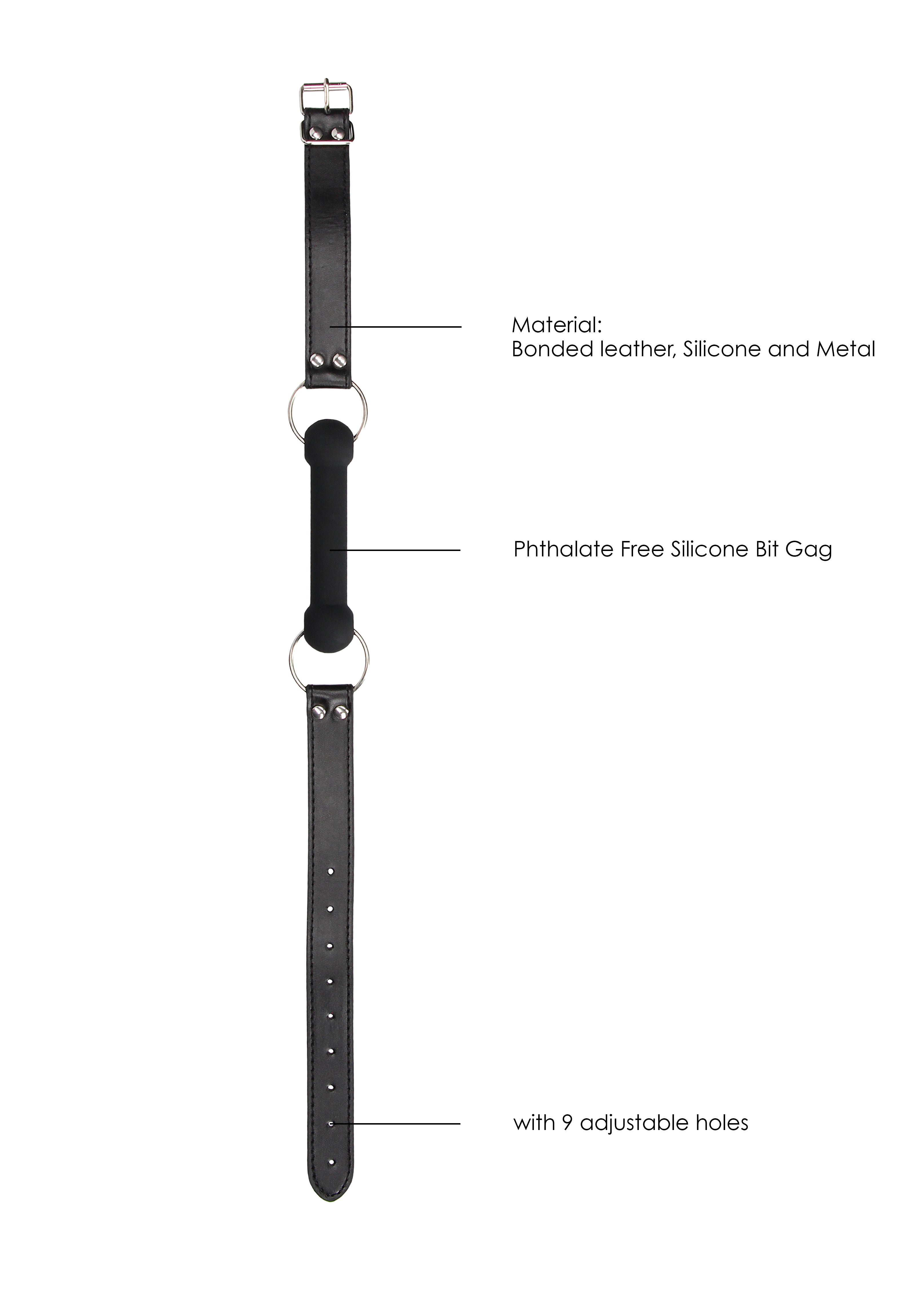Silicone Bit Gag With Adjustable Bonded Leather  Straps - Black