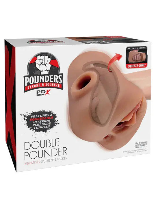 Pdx Plus Double Pounder Vibrating Squeeze Stroker - Brown – body-safe materials USB-rechargeable | Fu'Cha Exotics