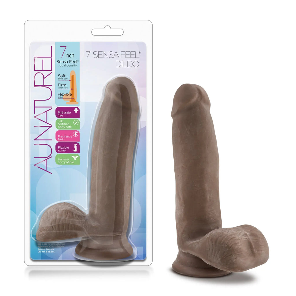 Au Naturel - 7 Inch Sensa Feel Dildo - Chocolate – body-safe materials | Fu'Cha Exotics