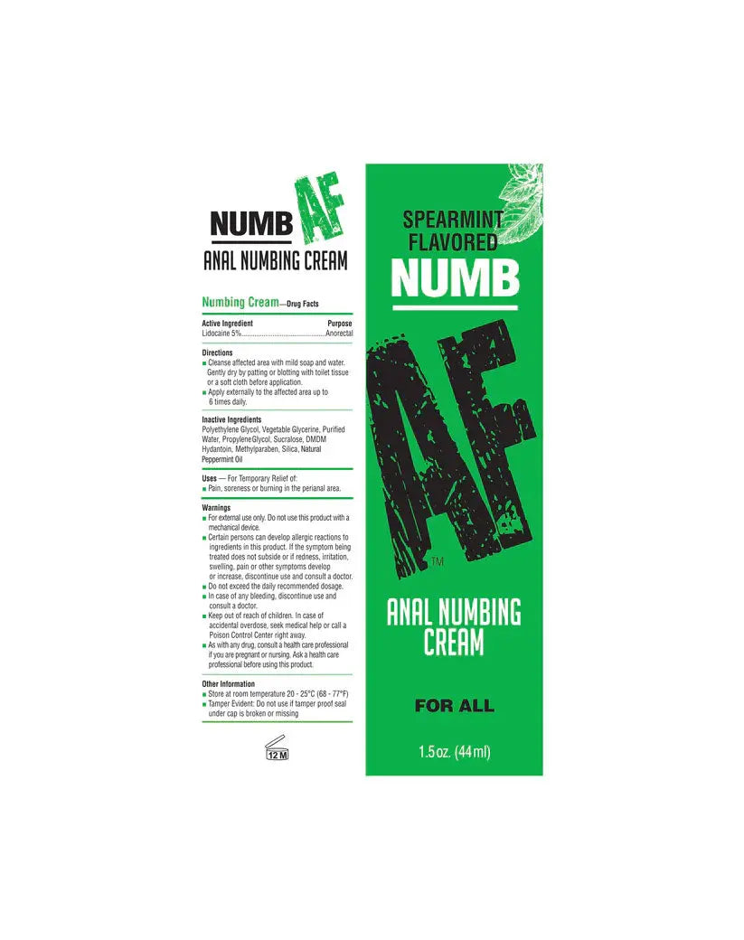 Numb Af- Spearmint Flavored Anal Numb Cream - 1.5 Oz (44 ml) – body-safe materials | Fu'Cha Exotics