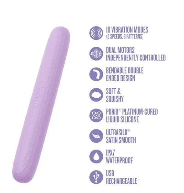 Play With Me Silicone Double Ended Vibrator - Purple – body-safe materials | Fu'Cha Exotics