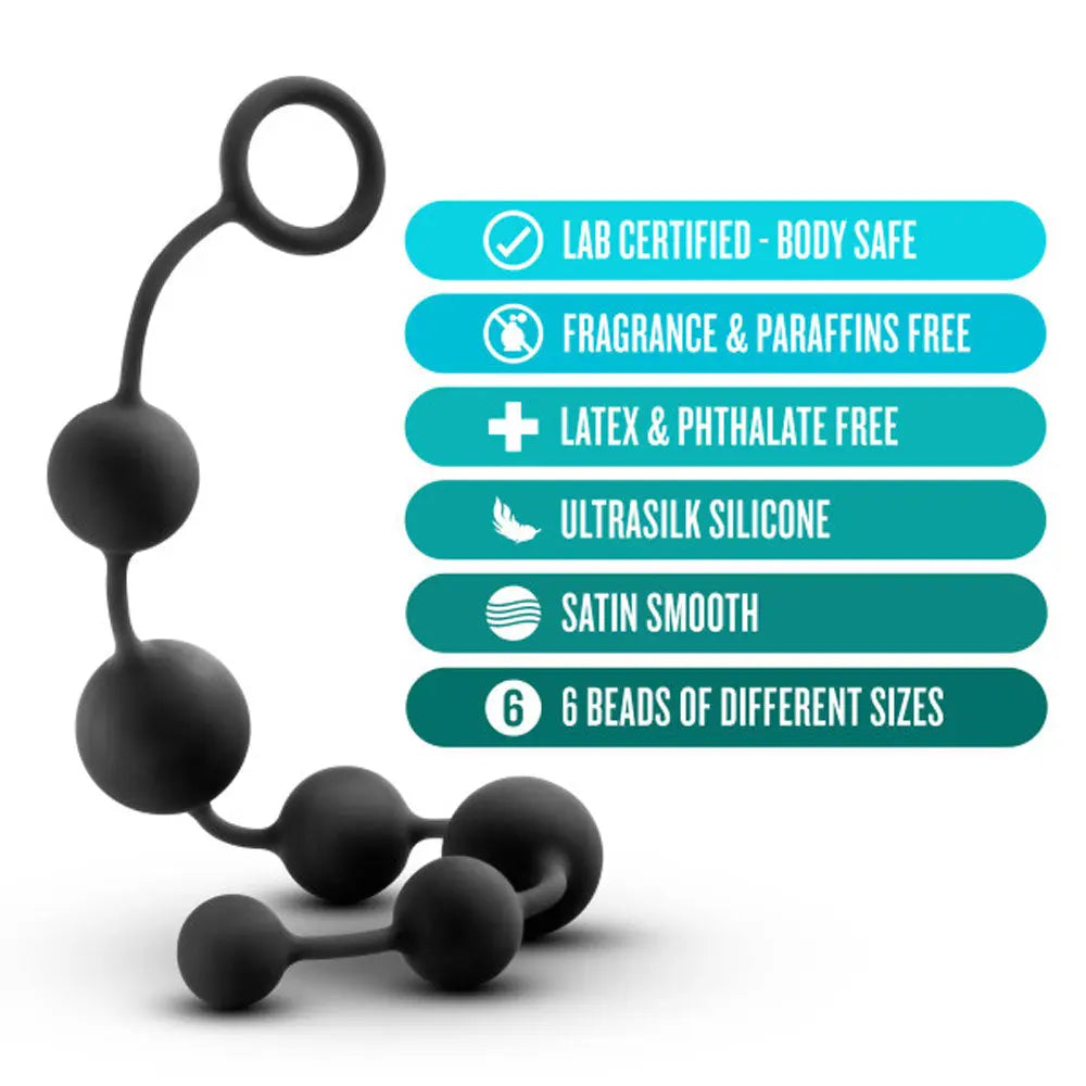 Anal Adventures - Platinum - Silicone Large Anal Beads - Black – body-safe materials | Fu'Cha Exotics