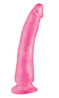 Pink slim suction cup sex toy with textured surface