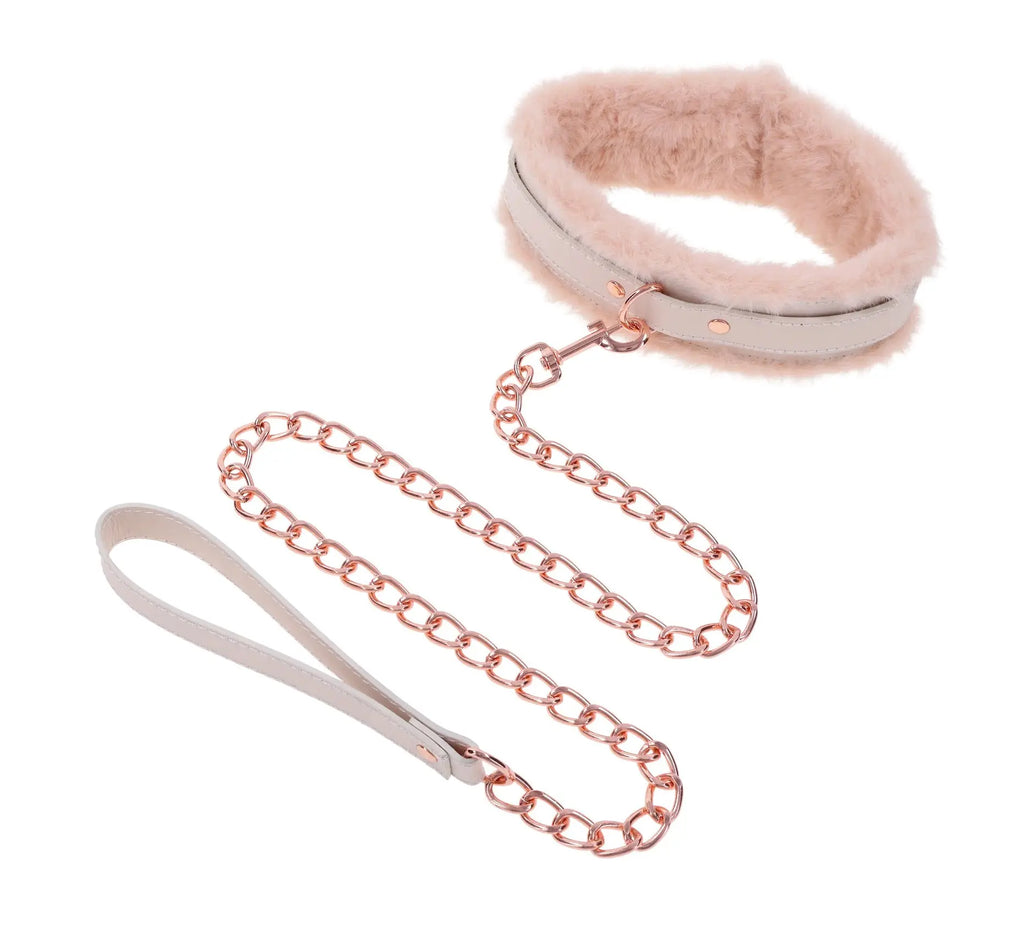 Peaches N Creame Fur Collar and Leash - Pink – genuine leather adjustable intensity | Fu'Cha Exotics