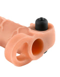 Light peach vibrating real feel extension with black control knob and opening