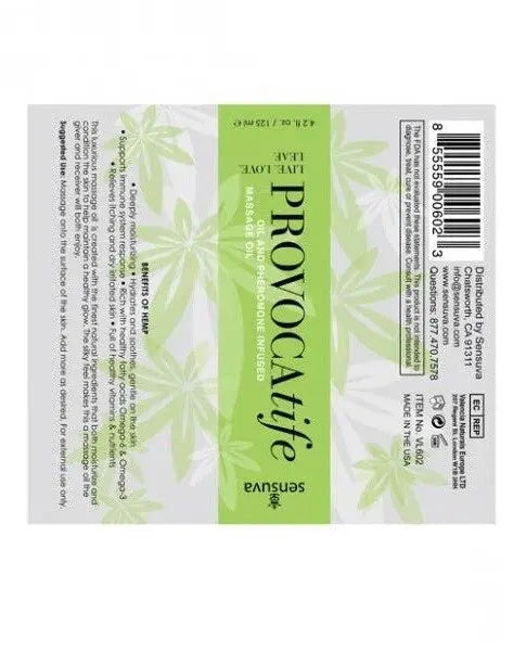 Provocatife Hemp Oil & Pheromone Infused Massage Oil - 4.2 Fl. Oz. / 125 ml – body-safe materials | Fu'Cha Exotics