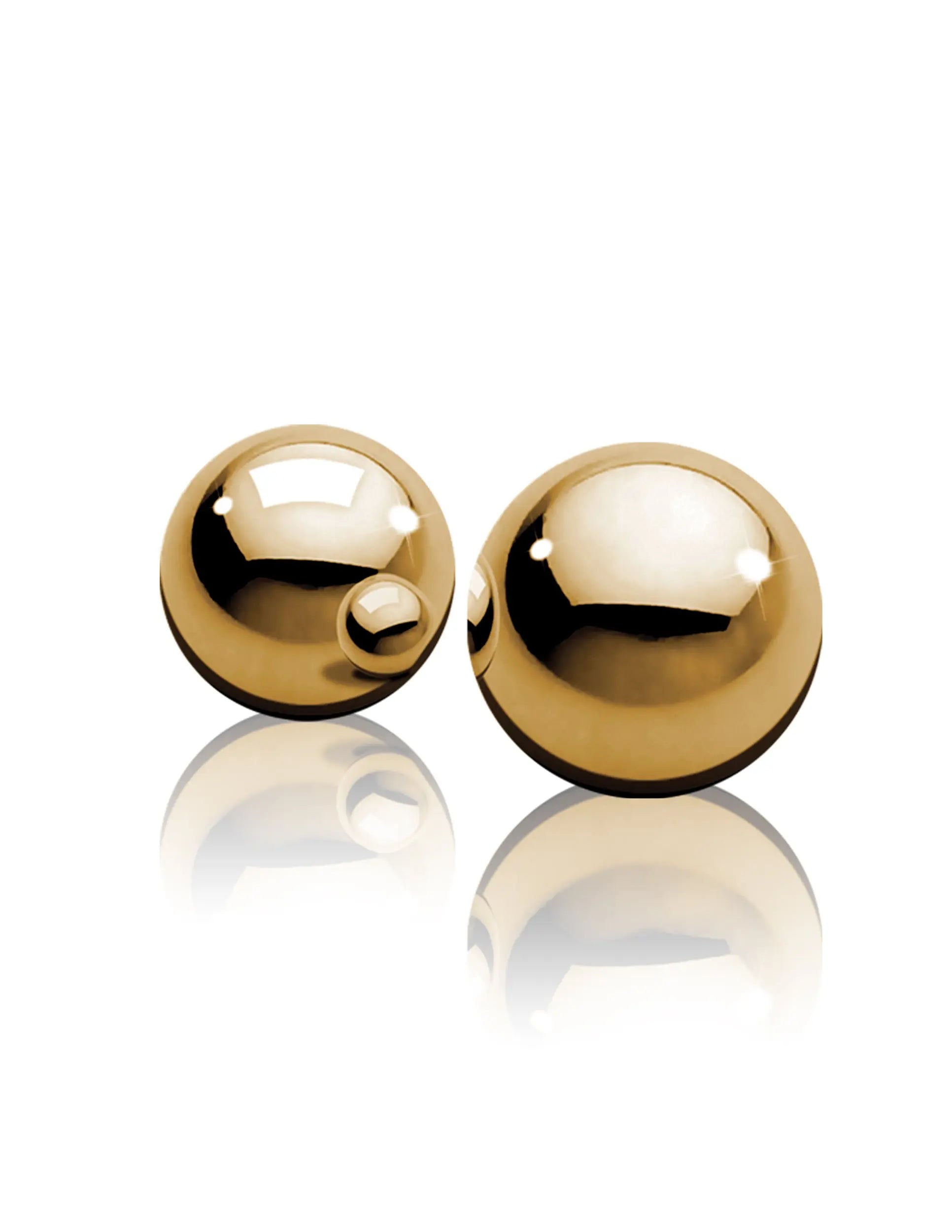 Pair of gold glossy ben-wa balls with small central opening