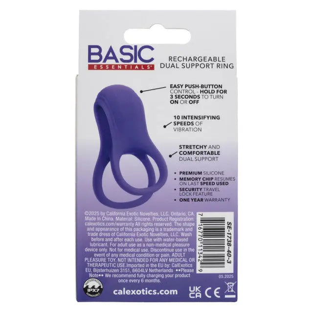 Basic Essential Rechargeable Dual Support Ring - Purple – body-safe silicone USB-rechargeable | Fu'Cha Exotics