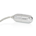 Mini bullet massager with silver finish and attached cord