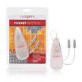 Dual heated whisper bullet massager with clear silicone teardrop body and two contact pins