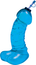 Blue novelty squeezable sports bottle with screw cap and drinking spout