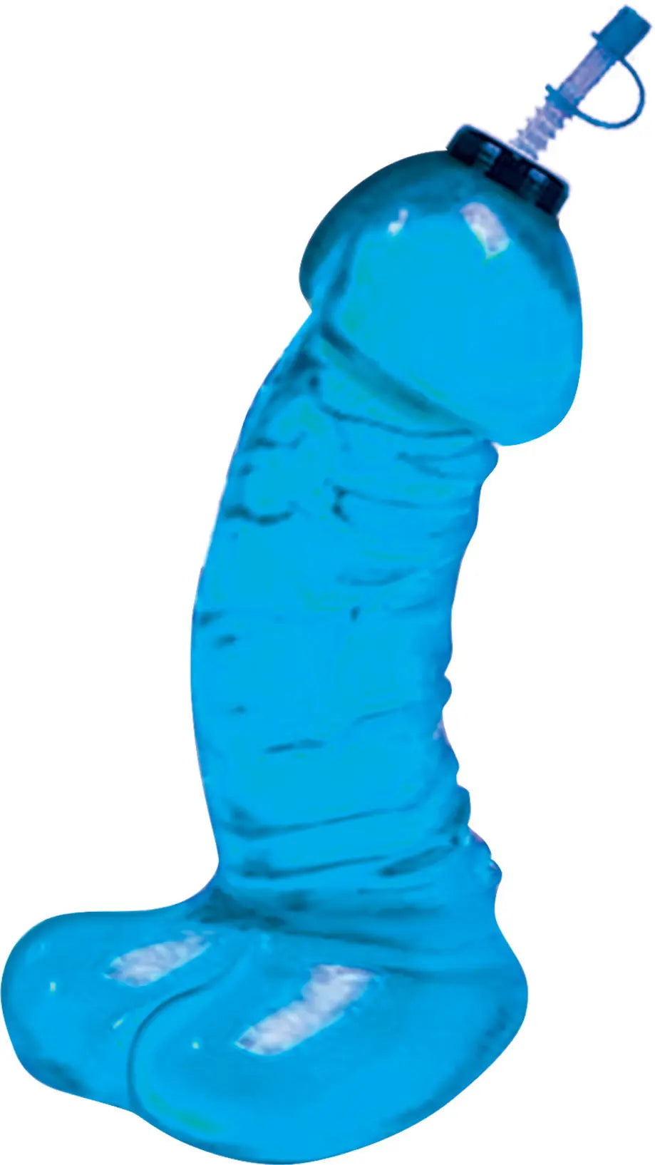 Blue novelty squeezable sports bottle with screw cap and drinking spout
