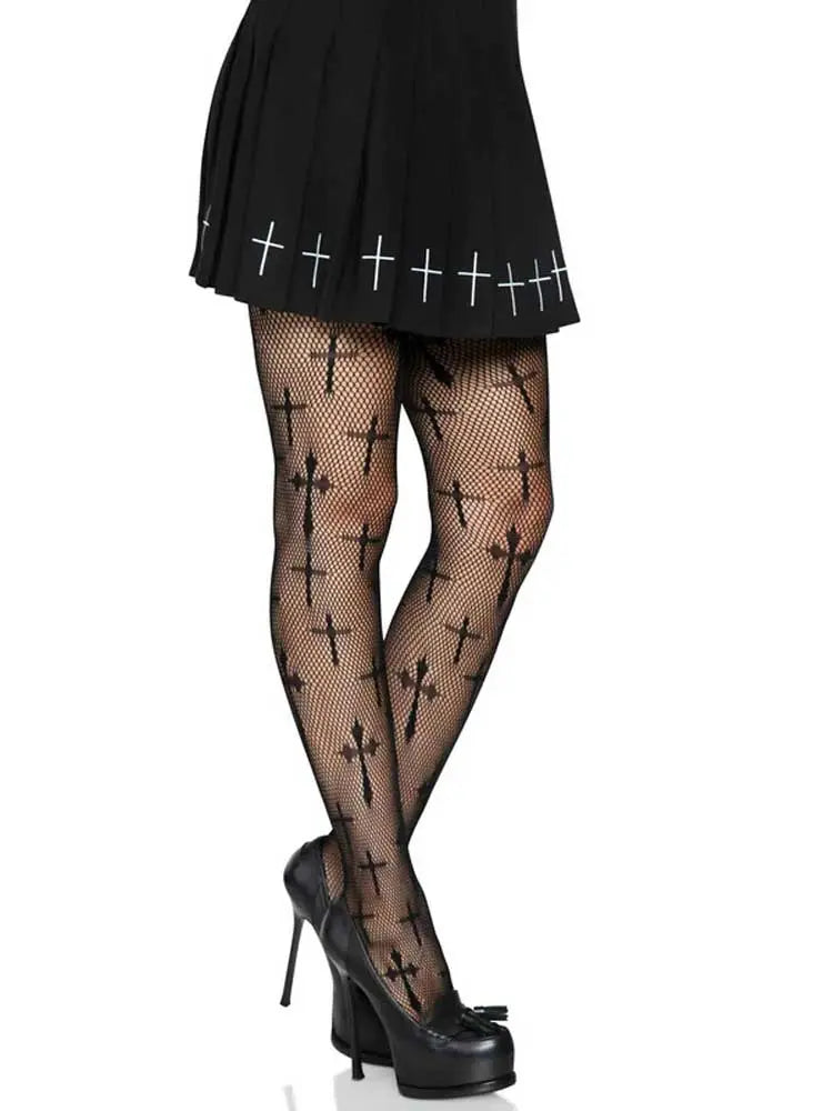 Worship Me Cross Net Tights - 1x/2x - Black – body-safe materials | Fu'Cha Exotics