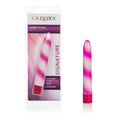 Pink candy cane style massager with smooth ridged handle and tapered tip